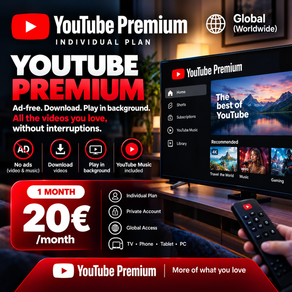 YouTube Premium Individual Plan 1 Month - Private Account (Global)